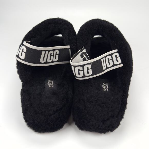 UGG Fluff Yeah Slippers Casual Black Slingback Fuzzy Girls Size 11 - Picture 7 of 9